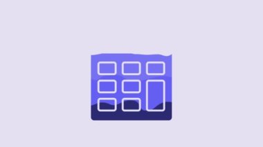 Blue Calculator icon isolated on purple background. Accounting symbol. Business calculations mathematics education and finance. 4K Video motion graphic animation.
