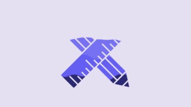 Blue Crossed ruler and pencil icon isolated on purple background. Straightedge symbol. Drawing and educational tools. 4K Video motion graphic animation.