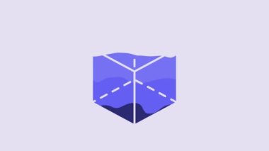 Blue Geometric figure Cube icon isolated on purple background. Abstract shape. Geometric ornament. 4K Video motion graphic animation.