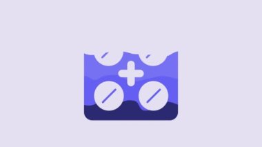 Blue Pills in blister pack icon isolated on purple background. Medical drug package for tablet, vitamin, antibiotic, aspirin. 4K Video motion graphic animation.