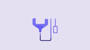 Blue IV bag icon isolated on purple background. Blood bag. Donate blood concept. The concept of treatment and therapy, chemotherapy. 4K Video motion graphic animation.