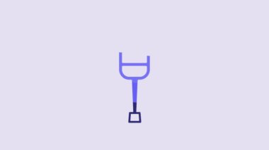 Blue Crutch or crutches icon isolated on purple background. Equipment for rehabilitation of people with diseases of musculoskeletal system. 4K Video motion graphic animation.
