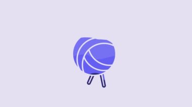 Blue Yarn ball with knitting needles icon isolated on purple background. Label for hand made, knitting or tailor shop. 4K Video motion graphic animation.