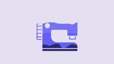 Blue Sewing machine icon isolated on purple background. 4K Video motion graphic animation.