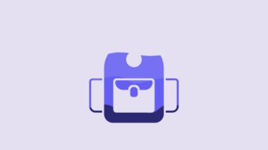Blue School backpack icon isolated on purple background. 4K Video motion graphic animation.