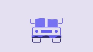 Blue School Bus icon isolated on purple background. Public transportation symbol. 4K Video motion graphic animation.