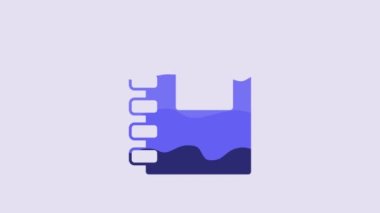 Blue Notebook icon isolated on purple background. Spiral notepad icon. School notebook. Writing pad. Diary for school. 4K Video motion graphic animation.