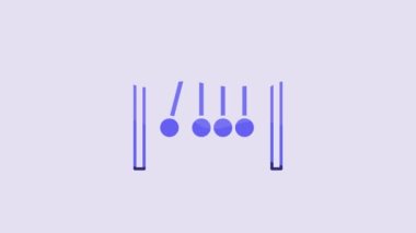 Blue Pendulum icon isolated on purple background. Newtons cradle. 4K Video motion graphic animation.