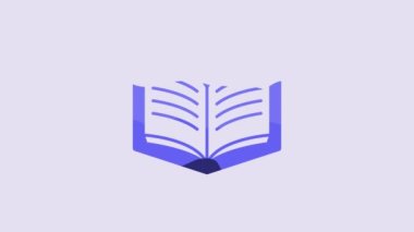 Mavi Açık kitap simgesi mor arkaplanda izole edildi. 4K Video hareketli grafik canlandırması.