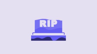 Üzerinde RIP yazılı Mavi Tombstone resmi var. Mor arkaplanda izole edilmiş. Mezar ikonu. 4K Video hareketli grafik canlandırması.
