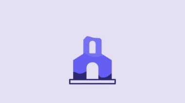 Blue Church building icon isolated on purple background. Christian Church. Religion of church. 4K Video motion graphic animation.