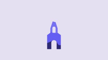 Blue Church building icon isolated on purple background. Christian Church. Religion of church. 4K Video motion graphic animation.