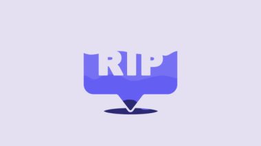 Blue Speech bubble rip death icon isolated on purple background. 4K Video motion graphic animation.