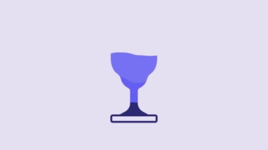 Blue Christian chalice icon isolated on purple background. Christianity icon. Happy Easter. 4K Video motion graphic animation.