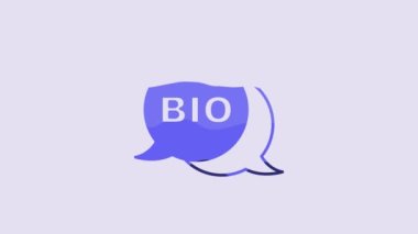 Blue Bio green healthy food icon isolated on purple background. Organic product. Healthy food sticker. 4K Video motion graphic animation.