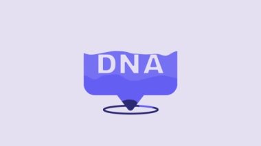 Blue DNA symbol icon isolated on purple background. 4K Video motion graphic animation.