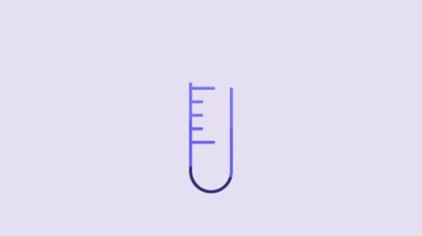 Blue Test tube and flask chemical laboratory test icon isolated on purple background. Laboratory glassware sign. 4K Video motion graphic animation.