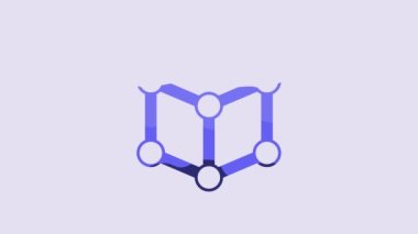 Blue Molecule icon isolated on purple background. Structure of molecules in chemistry, science teachers innovative educational poster. 4K Video motion graphic animation.