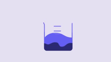 Blue Laboratory glassware or beaker icon isolated on purple background. 4K Video motion graphic animation.
