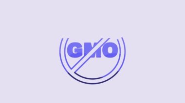 Blue No GMO icon isolated on purple background. Genetically modified organism acronym. Dna food modification. 4K Video motion graphic animation.