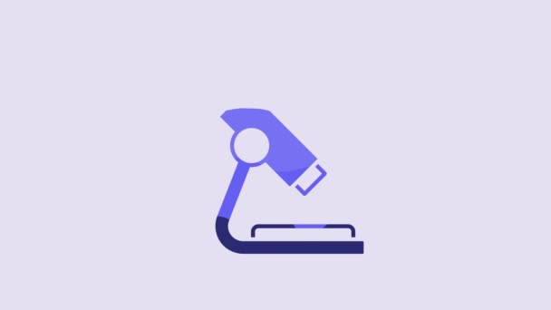 Blue Microscope Icon Isolated Purple Background Chemistry Pharmaceutical Instrument Microbiology — Stockvideo