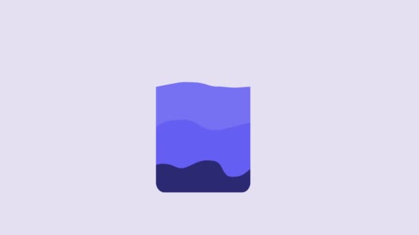 Синій Лабораторний Скляний Посуд Або Піктограма Склянки Ізольовані Фіолетовому Фоні — стокове відео