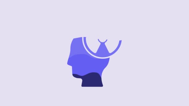 Blue Silhouette Human Head Radiation Symbol Icon Isolated Purple Background — Wideo stockowe