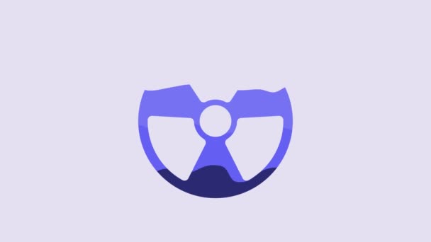 Блакитна Радіоактивна Піктограма Ізольована Фіолетовому Фоні Радіоактивний Токсичний Символ Знак — стокове відео