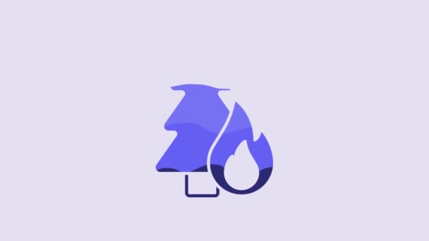 Blue Burning Forest Trees Fire Flames Icon Isolated Purple Background — Vídeos de Stock