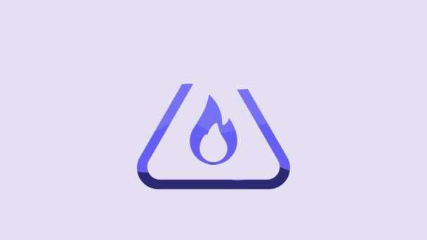 Llama Fuego Azul Icono Del Triángulo Aislado Sobre Fondo Púrpura — Vídeos de Stock