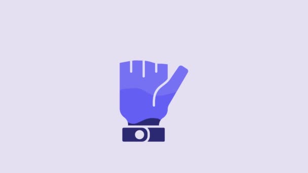 蓝色消防员手套图标隔离在紫色背景 保护手套图标 4K视频运动图形动画 — 图库视频影像