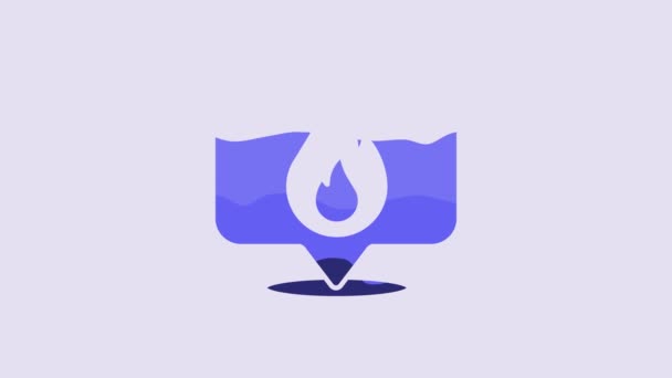 Синя Карта Вказівник Піктограмою Вогню Ізольовані Фіолетовому Фоні Пожежа Неподалік — стокове відео