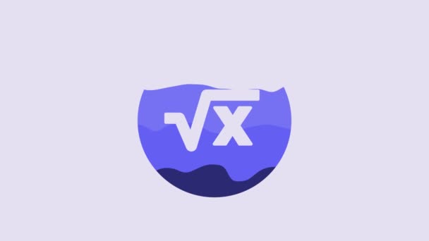 Blue Square Root Glyph Icon Isolated Purple Background Mathematical Expression — Stock Video