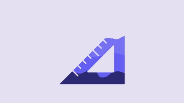 Blauwe Driehoekige Liniaal Pictogram Geïsoleerd Paarse Achtergrond Rechtdoor Symbool Geometrische — Stockvideo
