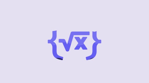 Blaue Quadratische Wurzel Des Zeichen Symbols Isoliert Auf Violettem Hintergrund — Stockvideo