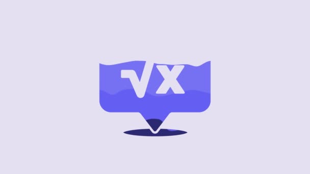 Blue Square Root Glyph Icon Isolated Purple Background Mathematical Expression — Stock Video