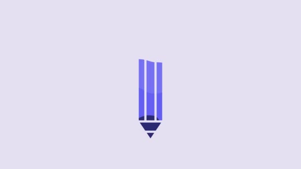 Синий Карандаш Значок Изолирован Фиолетовом Фоне Рисунок Образовательные Инструменты Символ — стоковое видео