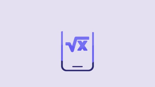 Blue Square Root Glyph Icon Isolated Purple Background Mathematical Expression — Vídeo de Stock