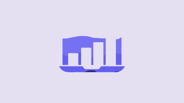 Laptop Azul Con Icono Gráfico Gráfico Aislado Sobre Fondo Púrpura — Vídeo de stock