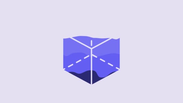 Иконка Голубой Геометрической Фигуры Куб Выделена Фиолетовом Фоне Абстрактная Форма — стоковое видео