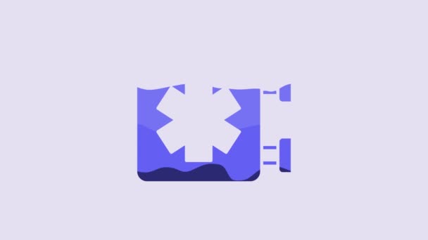 蓝色医疗符号的紧急之星图标孤立在紫色背景 4K视频运动图形动画 — 图库视频影像