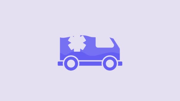 Blue Ambulance Emergency Car Icon Isolated Purple Background Ambulance Vehicle — Stok Video