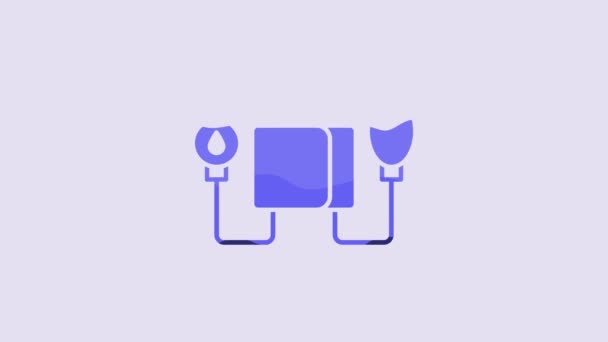 Icono Presión Arterial Azul Aislado Sobre Fondo Púrpura Animación Gráfica — Vídeos de Stock