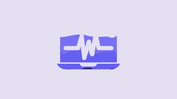 Синій Ноутбук Піктограмою Кардіограми Ізольовано Фіолетовому Фоні Піктограма Моніторингу Екг — стокове відео