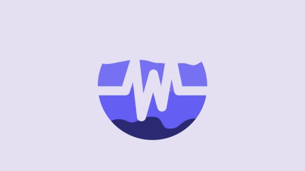 Синий Значок Сердечного Ритма Выделен Фиолетовом Фоне Знак Сердцебиения Икона — стоковое видео