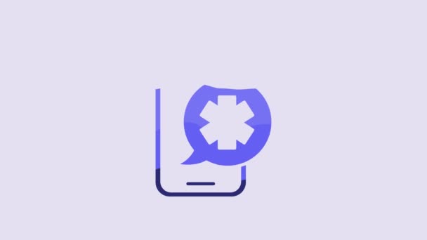 Blue Emergency Mobile Phone Call Hospital Icon Isolated Purple Background — Vídeo de Stock