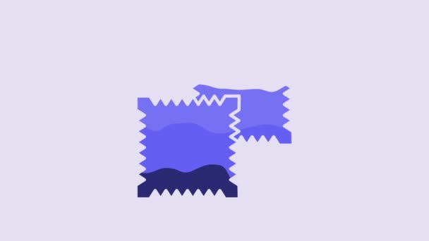 Иконка Синего Текстиля Выделена Фиолетовом Фоне Ролл Мат Ковер Ткань — стоковое видео