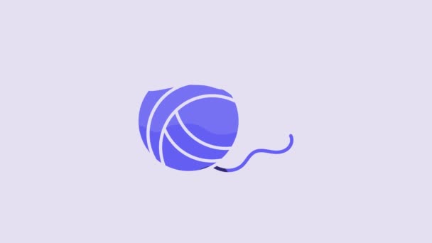 Иконка Шара Голубой Пряжи Выделена Фиолетовом Фоне Этикетка Ручной Работы — стоковое видео