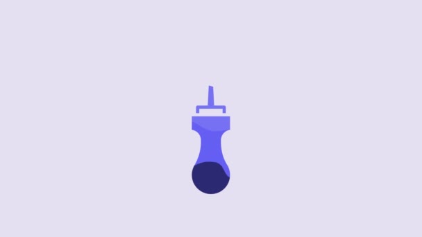 Blue Awl Tool Wooden Handle Icon Isolated Purple Background Work — Vídeo de Stock