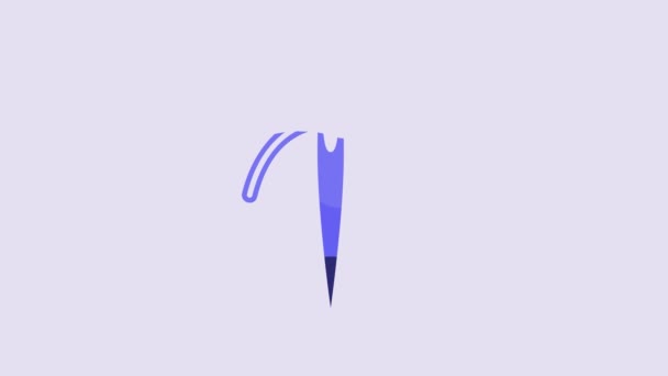 Blue Needle Sewing Thread Icon Isolated Purple Background Tailor Symbol — Stock Video